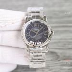 Swiss Grade One Chopard Happy Sport Steel Purple Dial Watch 30mm 5 Diamonds